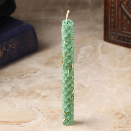 A candle from wax with nettles "from the evil eye and negativity", 13x1.7 cm, 1 hour, green-1