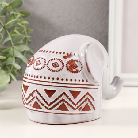 Souvenir Ceramics "Elephant. Ethnic patterns" white aged 8x12.5x9 cm-2