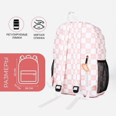 School backpack from textiles with a zipper, 5 pockets, pink color-1