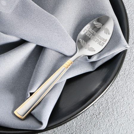 A teaspoon spoon with an engraving “real defender”, in a gift box, 3 x 14 cm.-4