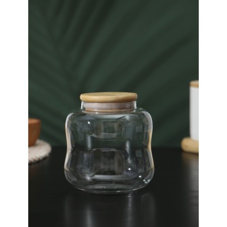 Glass Bank for bulk products with bamboo cover Bellatenero "Eco. Bend ", 700 ml, 10.5 × 11.5 cm-3