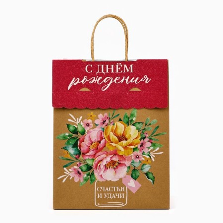 Package with the valve "Bouquet of flowers", craft, glitter, 19.5 × 10 × 25.2 cm-1