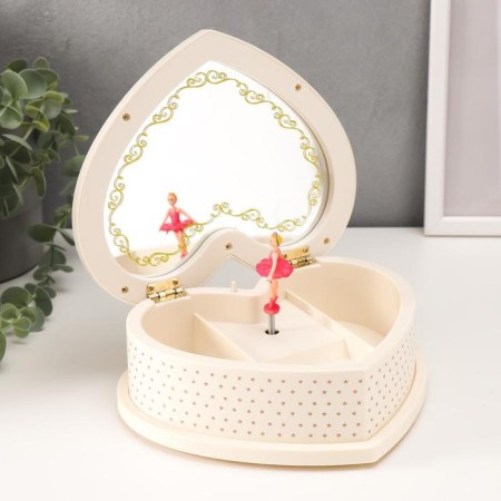 Musical Mechanical Casket "Heart with Golden Patterns" 6.5x19.5x16 cm-1