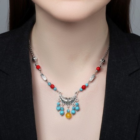 The necklace "India" turquoise happiness, color in black silver, 32 cm-2