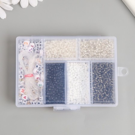 Glass 8/0 in the box "Black and white" beads + thread 0.8 mm 5 m 12x8.4x2.2 cm-3