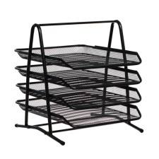Horizontal tray for papers 4 compartments mesh metal, black