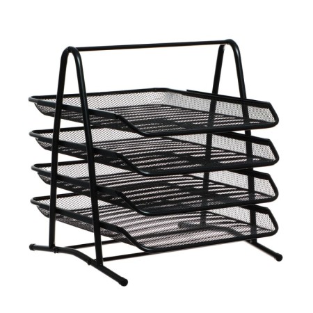 Horizontal tray for papers 4 compartments mesh metal, black