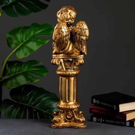 Figure "Angel sitting on a column" Bronze 14x14x53cm-2