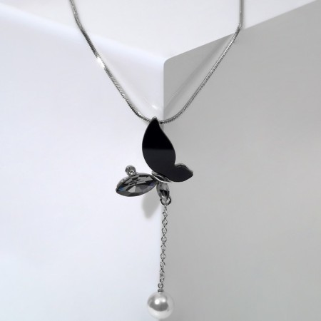 Piece "Date" butterfly, black and white color in silver, l = 70 cm