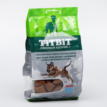 Titbit crispy pillows with the taste of lamb and cheese for large and medium rocks, 95 g