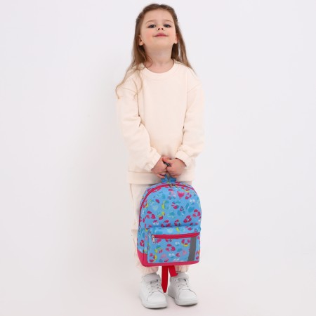 Baby backpack on a zipper, an external pocket, a reflective strip, blue color-3