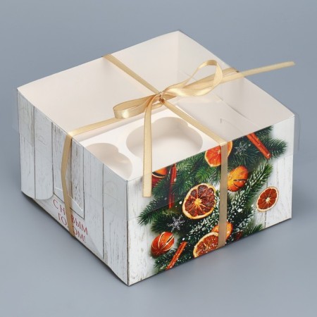 Capcake box "needles, cinnamon, orange", 16 x 16 x 10 cm, new year-1