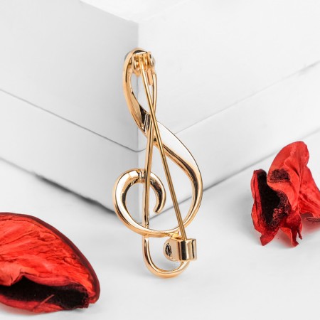 Brooch "Violin key" classic, red color in gold-1