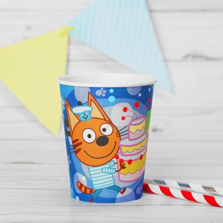Paper glass "Three cats", 180 ml, 6 pcs., Blue color