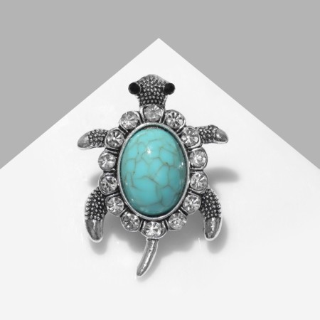 Brooch "Turtle" shell under turquoise, blue color in black silver