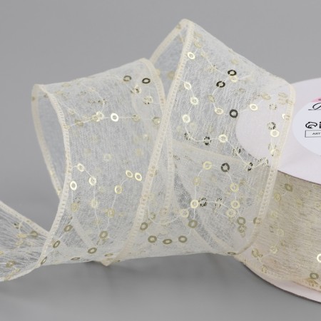 Decorative tape "sequins", 40 mm, 9 ± 0.5 m, beige color