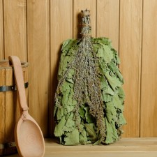 A broom for a bath oak with wormwood, in individual packaging