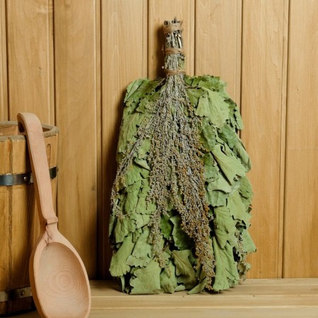 A broom for a bath oak with wormwood, in individual packaging