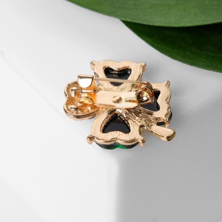Brooch "Clover", white-green color in gold (indivisible packing 12 pcs., Price per pcs.)-2