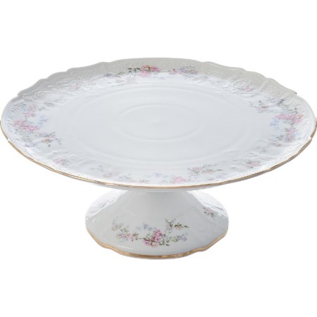 A plate for a cake on the leg Bernadotte, decor "Wild rose, gold layer", 32 cm