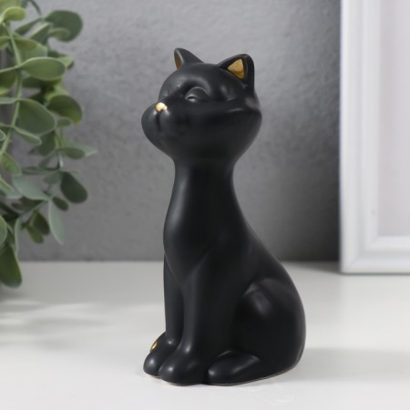 Souvenir Ceramics "Black Cat with Golden Nose" Matte 6x5x13 cm-3