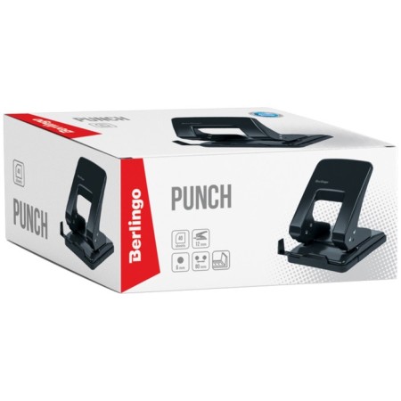 Metal hole punch 40 sheets, berlingo, with a ruler, black-1