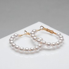 Ring Earrings “Tenderness of Pearls” are small rings, white color in gold, d = 3.5 cm
