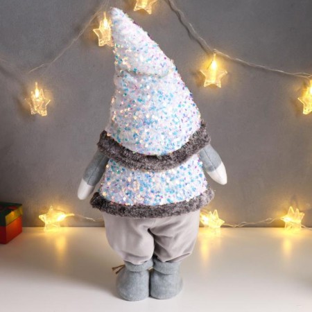 Interior doll "Santa Claus in a white-pearl cap and a vest with sequins" 55x16x22 cm 62601-2