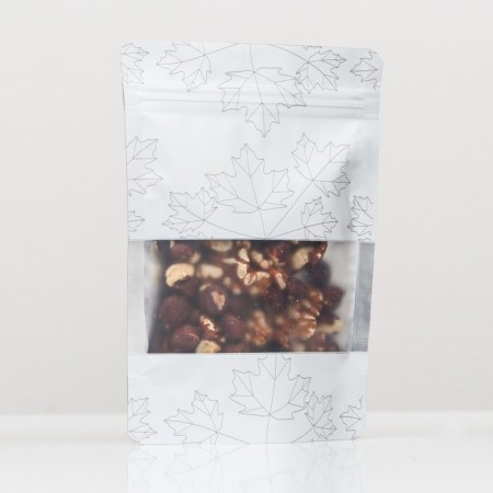 Package doy-pack, matte, white with the window, "leaves", 13 x 18 x 4 cm-1