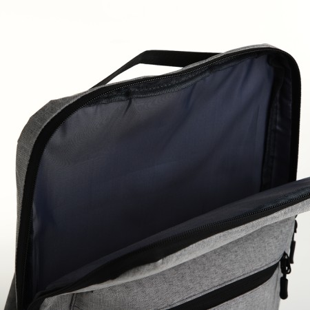 A backpack for a laptop made of textiles on a zipper, an outer pocket, color gray-5