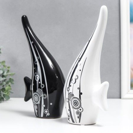 Souvenir Ceramics "Fish is white and black with algae and bubbles" Set 2 pcs 28x13 cm-1