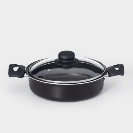 Consul, 1.5 l, D = 20 cm, glass cover, plastic handles, anti-stick coating, black color, black