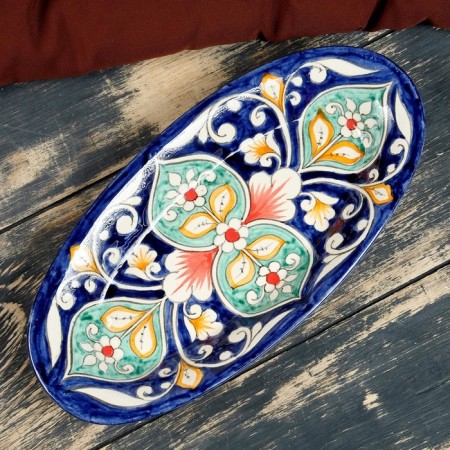 The herdgehog of Rishtan ceramics "Flowers", 24 cm, blue, mix-7