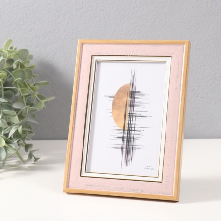 Photo frame plastic 10x15 cm "Antik" Pink with a white stripe 1.5x14x19 cm-1