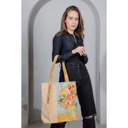 Vangog Flower-shoper bag without lightning with lining, beige color-4