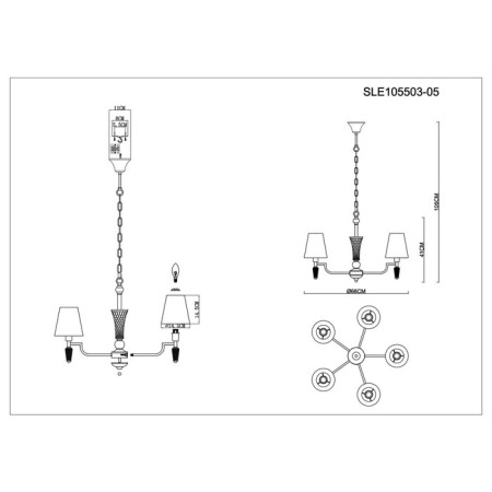 Suspended EVOLUCE lamp. Sle105503-05. Reimo. 5x40 watts, E14, 66x66x41 cm, Nickel color-12