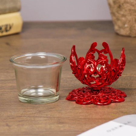 Glass 1 candle "Pattern", red color-4