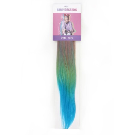 SIM-BRAIDS Kanecalon is three-color, corrugated, 65 cm, 90 grams, blue/green/pink (#FR-24)-2