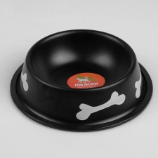 A bowl with bones, iron with a non -slip base of 15 x 3.5 cm, 150 ml, black
