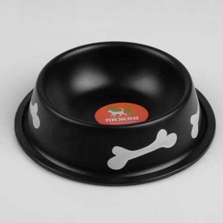 A bowl with bones, iron with a non -slip base of 15 x 3.5 cm, 150 ml, black