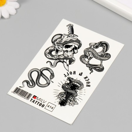 Tattoo on the body "Snake, skull, dagger" 10x15 cm-1