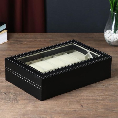 The casket to the leatherette to the clock 12 "Black with a white line" 30x20x8.2 cm-3