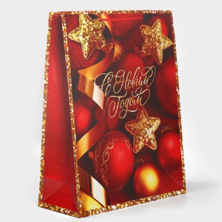 Package New Year's laminated laminated XL "New Year stars", 40 x 49 x 15 cm, New Year-2