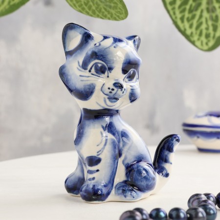 Souvenir "cat", sedentary, tail pipe, gzhel