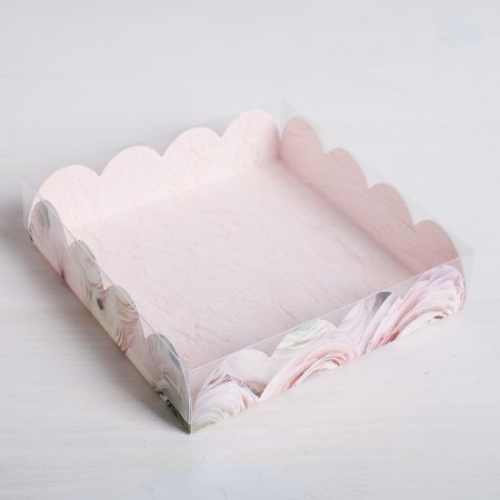 Cookie box, confectionery packaging with PVC lid, “flowers”, 13 x 13 x 3 cm-1