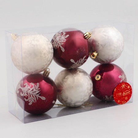 Set of balls plastic D-8 cm, 6 pcs "night" elite pattern, burgundy gold-1