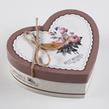 A set of boxes 3 in 1 heart "peonies" brown, 21 x 19 x 9 - 15.5 x 14 x 6 cm-1