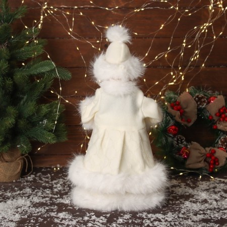 Snow Maiden "in a fluffy fur coat, with a flashlight" moves, with a backlight, 40x20 cm, milk-2