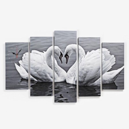Carty clock is wall-mounted, modular "pair of swans", silent, 80 x 140 cm