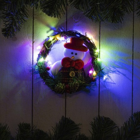 LED figure "Wreath with a snowman" 14 cm, plastic, batteries CR2032x2 (not in the kit), glow of multi